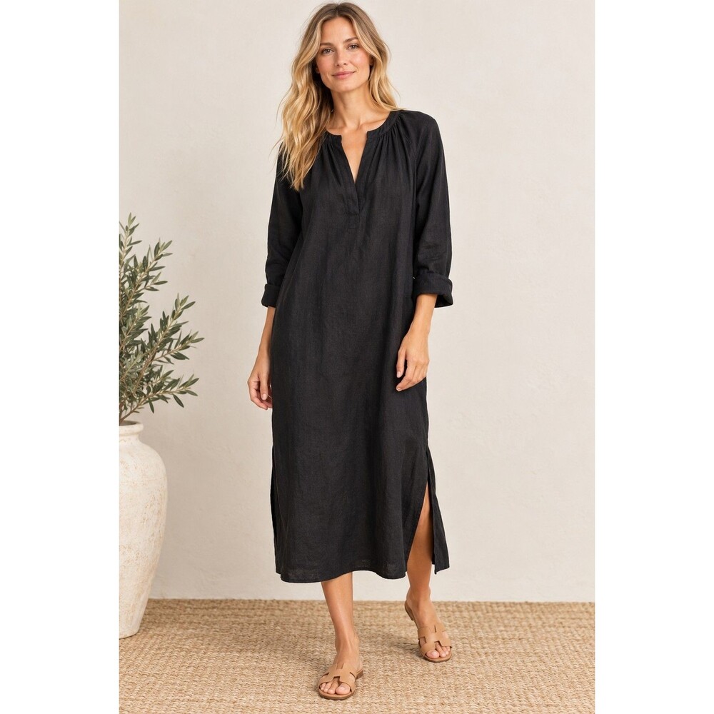 NWT J.Crew Linen Cabana Dress Women’s XXS Black Maxi Tunic *Missing Belt Preppy